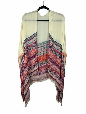 Ecoté Boho Tribal Print Ruana Wrap Shawl Fringe Hem One Size